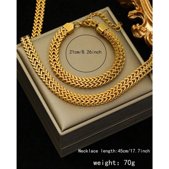 Double Wheat Chain Necklace Bracelet Set - Picture 2 of 11